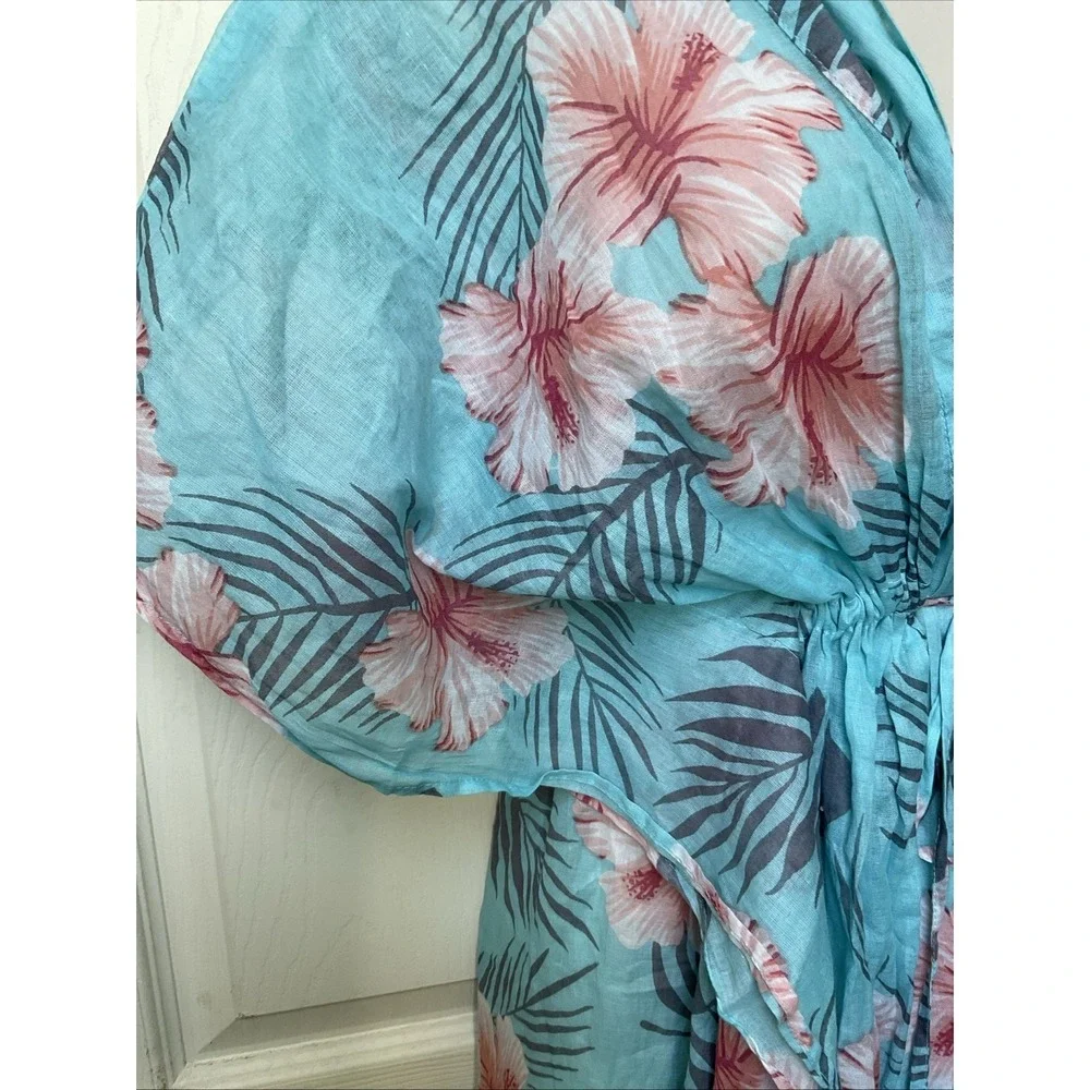 Debbie Katz South Beach Coverup 100% Cotton Tropical Print Flutter Sleeve Resort
